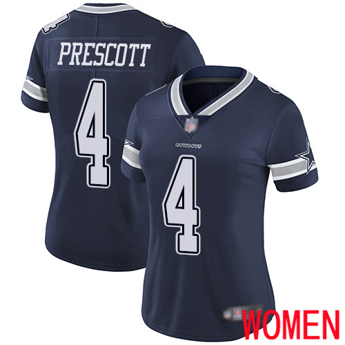 Women Dallas Cowboys Limited Navy Blue Dak Prescott Home #4 Vapor Untouchable NFL Jersey